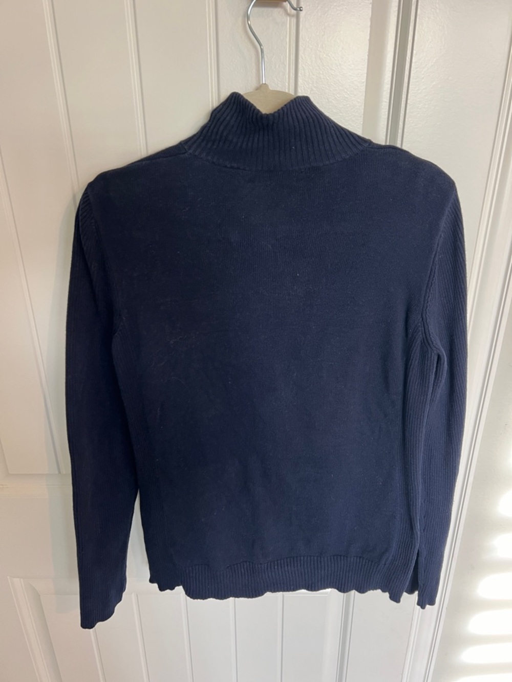 Lauren Ralph Lauren Navy Knit Cardigan with Gold Crest & Gold Zipper size XL - Picture 6 of 8